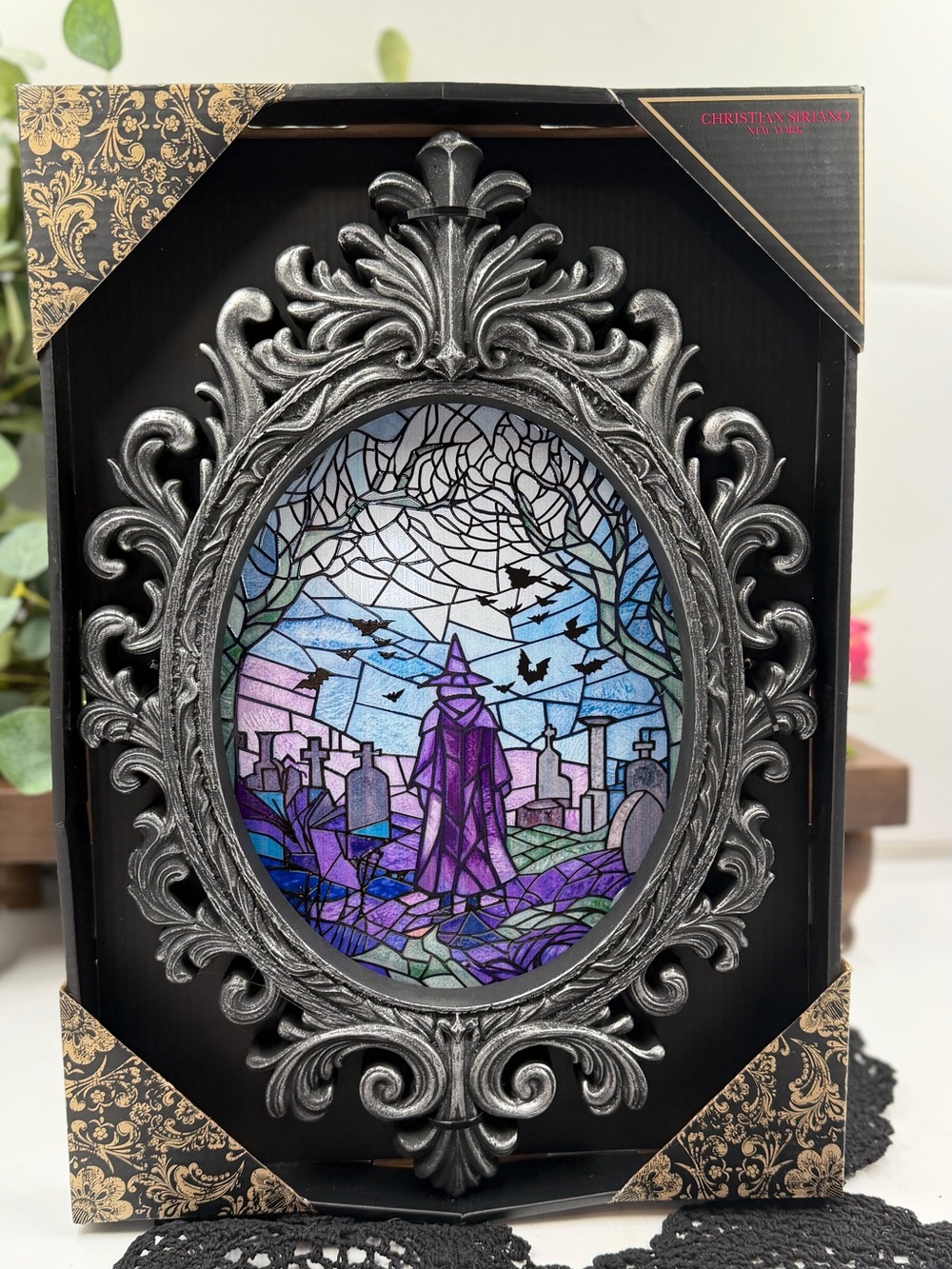 christian siriano halloween witch stained glass style framed wall art viral nwt